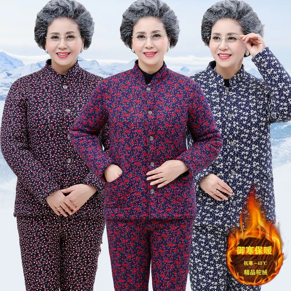 Bộ Quần Áo Ấm Áp Cho Bà, Lót Lông Cừu, Dày Dặn, Thích Hợp Cho Phụ Nữ Trung Người Già Và Cao Tuổi, Quần Áo Mùa Đông, Quần Độn Bông, Áo Khoác Độn Bông Cho Mẹ, Áo Khoác Độn Bông Cho Người Già, Năm 2024