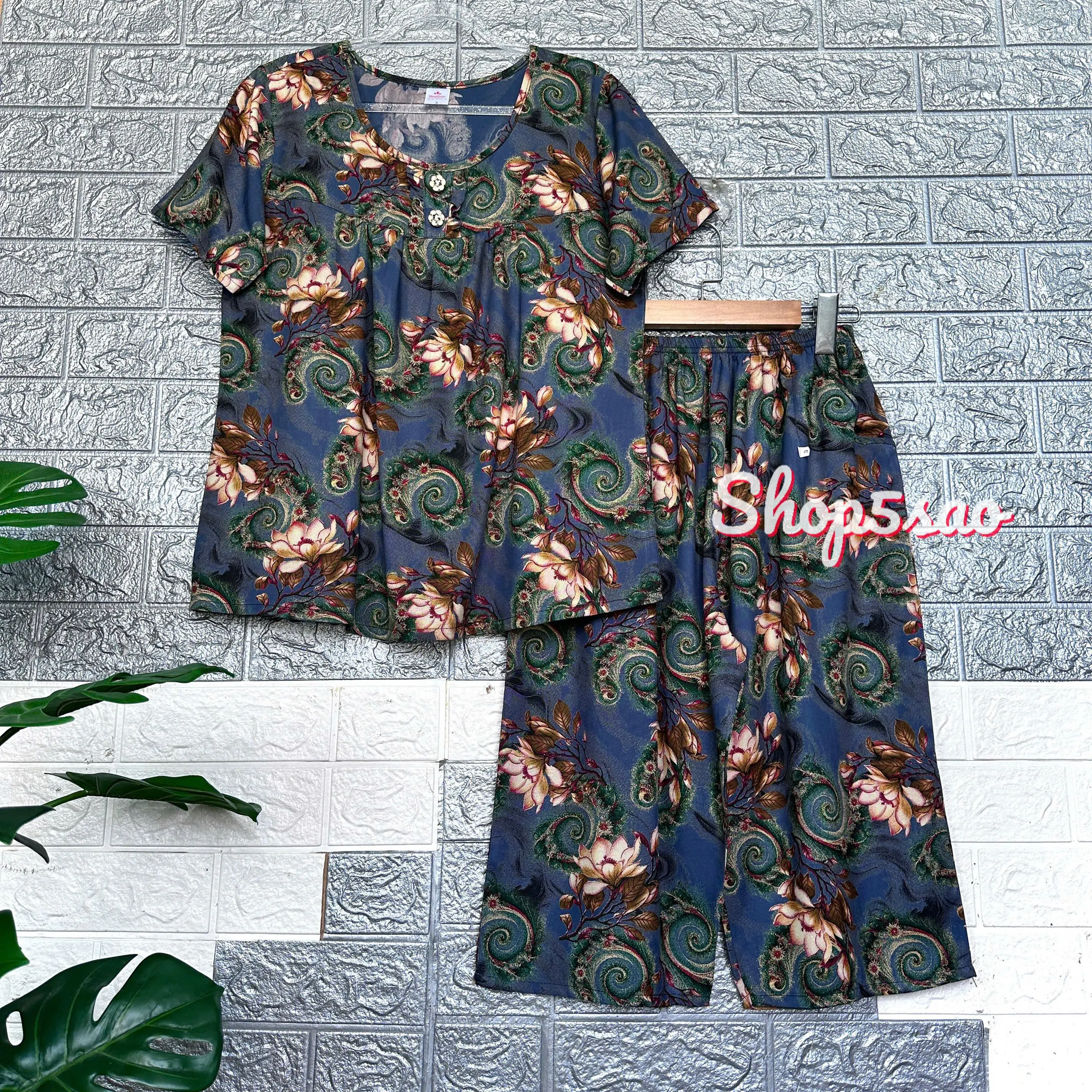 Đồ bộ tole trung niên, Bộ lanh mặc nhà SHOP5SAO chất lanh nhung cao cấp, quần lửng [CÓ BIGSIZE] (50-80kg) Women