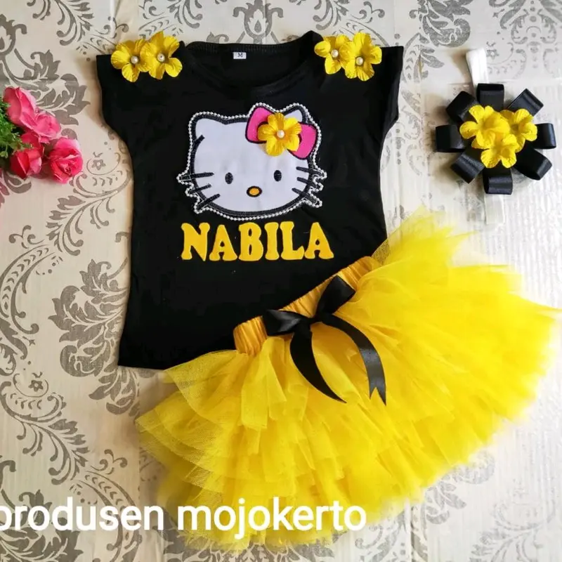 setelan anak perempuan gotik tema hello kitty, mulai usia baby-6th 0