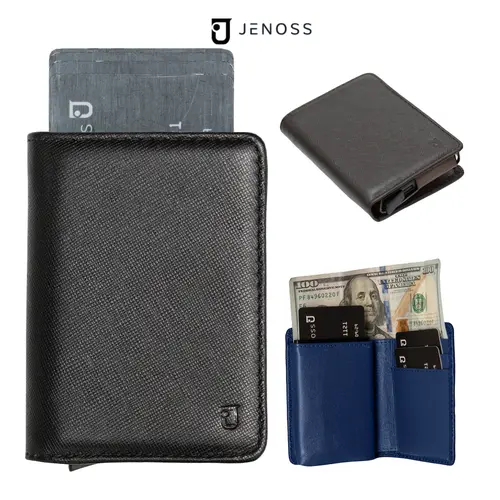 Ví Thông Minh Vincenzo & Box Đựng Thẻ Tự Động, Da Nam Cao Cấp Gập Hai Mini Nhỏ Nhiều Ngăn Bóp Tiền Jenoss Nova Wallet