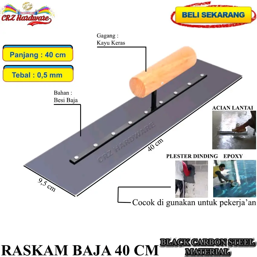 Raskam Besi Baja 40 cm Roskam Reskam Plat Karbon Trowel Epoxy Alat Acian Plester Tembok Plaster Bata Ringan Beton