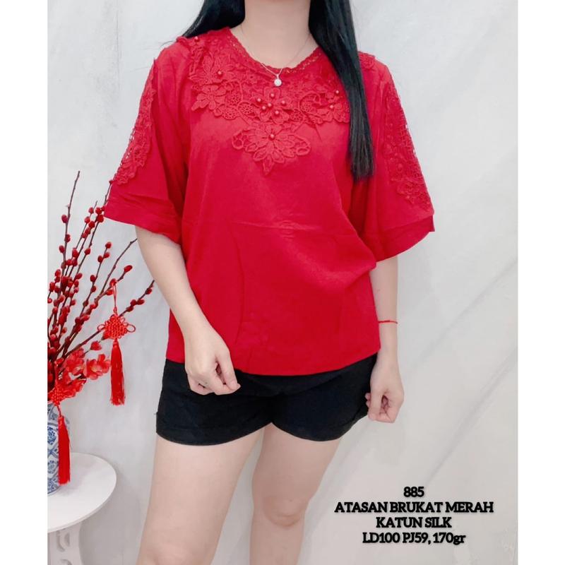 KLV Atasan Blouse Katun Silk Renda Import Lengan 3/4 0