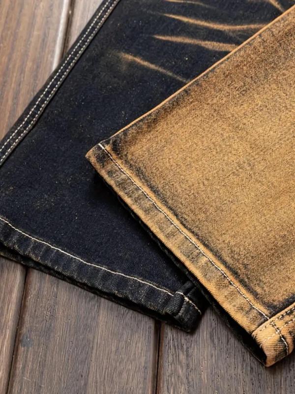 Men's Colorblock Denim Jeans, Regular Fit Casual Comfy Fashion Jeans for Daily Wear, Men's Bottoms for All Seasons, Cotton 4