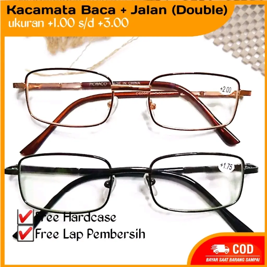 COD Kacamata baca dubel fokus baca dan jalan fream besi +1.00 sampai +3.00 pria dan wanita terbau Lensa