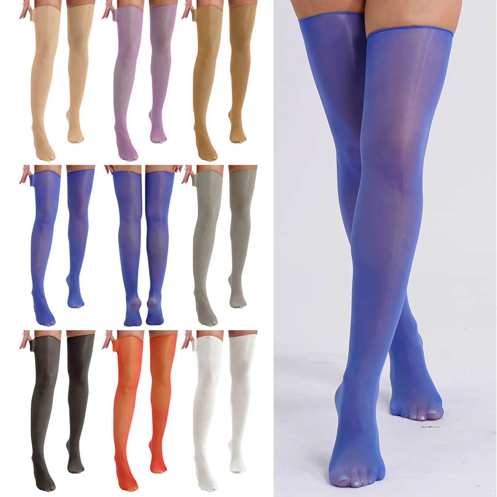MSemis Womens Sheer Thigh High Socks Silky Glossy Stretch Tights Hold Up Nylon Stockings Clothes Accessory