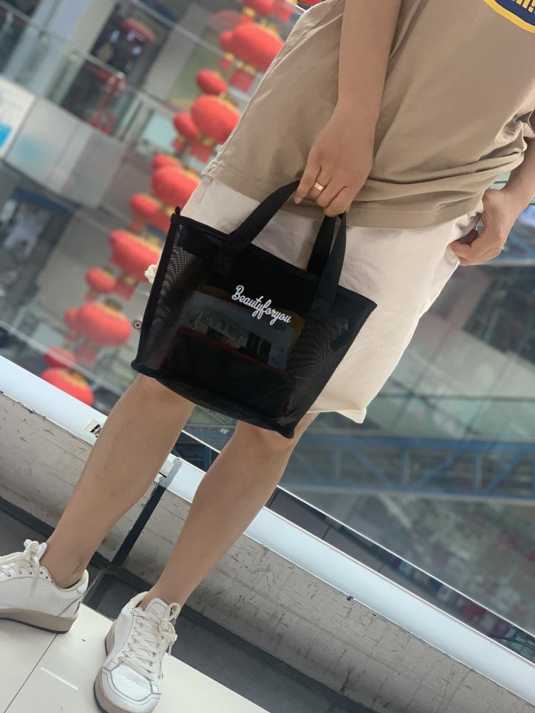Product Introduction of New Korean Style Is Hollow out See through Mesh Portable Cosmetic Bag Large Capacity Wash Bag for Working Women's Handbag Mom 7