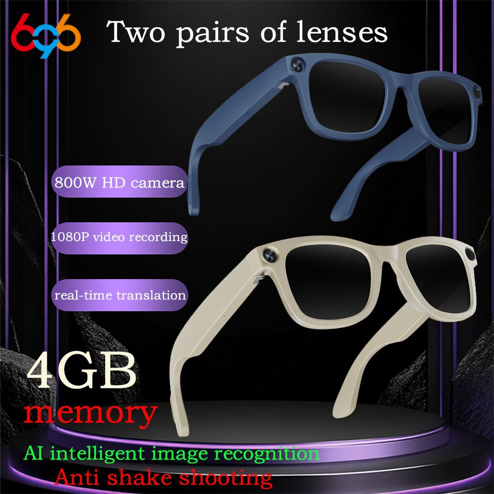 Smart Glasses 800W Camera 1080P Video Recording Voice Assistant Anti-Shake 4GB Memory Sunglasses Blue Tooth Call Translation