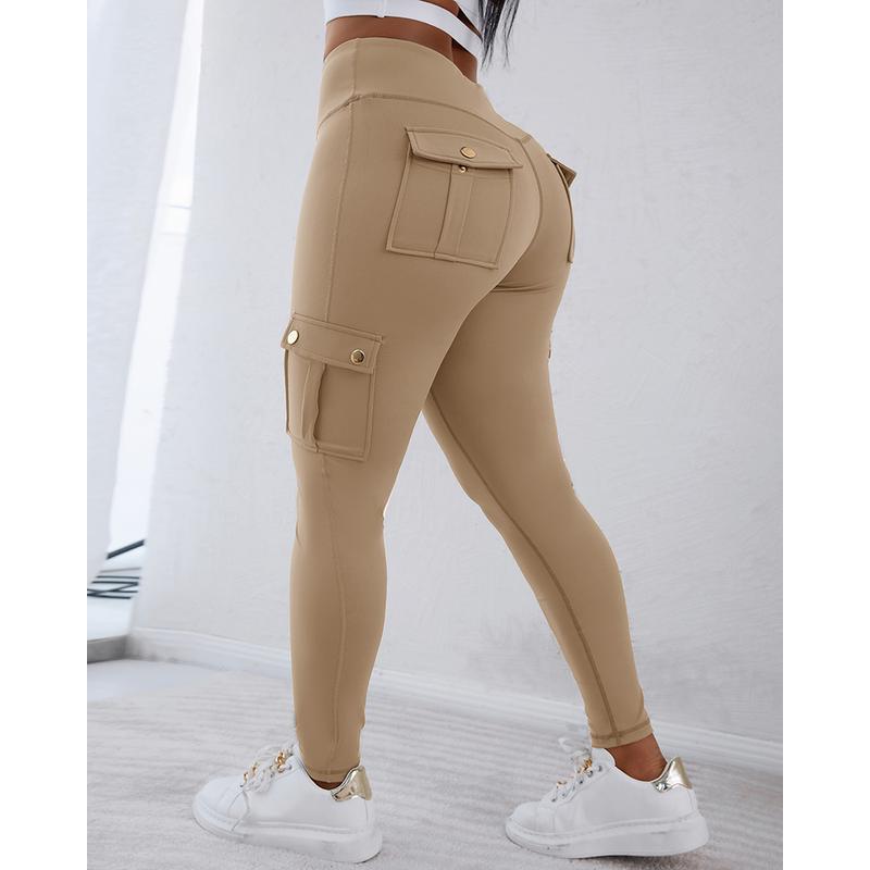 Womens Butt Lifting Leggings with Flap Pockets High Waist Tummy Control Workout Cargo Leggings Yoga Pants 1