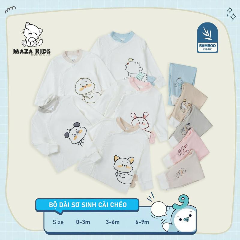 BD29. Bộ quần áo sơ sinh dài tay thun cotton dày dặn quần cạp cao cho bé từ 3-9kg Vải Cotton Áo Thun