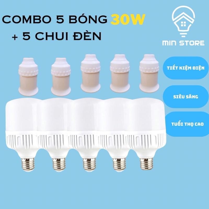 Combo 5 bóng đèn 30W + 5 đui đèn , tiết kiệm điện, tuổi thọ cao và bảo hành 12 tháng yên tâm sử dụng led