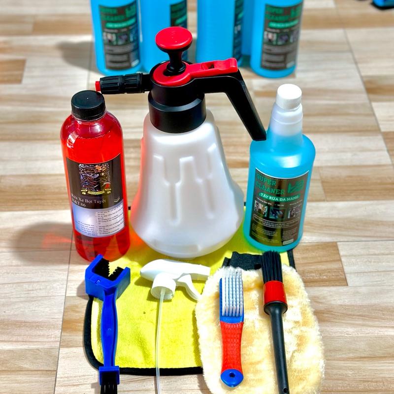 Combo bình xịt + super clening + xà bông 1000ml + dụng cụ vệ sinh xe Rửa Xe Phụ Kiện Lau Xe
