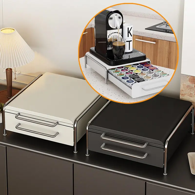 Coffee Machine Support Storage Drawer Holder, Coffee Capsule Organizer with Non-slip Feet, Multifunctional Coffee Accessory for Home Kitchen Office 0
