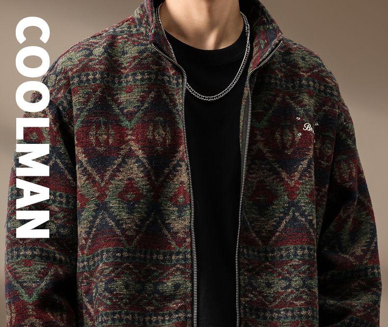 Product Introduction of High-end Ethnic Style Wool Knit Jacket for Men, Autumn Loose Fit, Large Size 560g Heavy Retro Cardigan Sweater Trendy Pedal 23