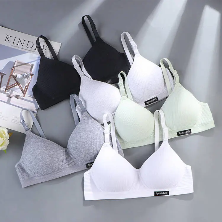 Pure Cotton Girl Comfortable Seamless Underwear Development Period High School Student Small Chest Gathered Underwired Bra Thin