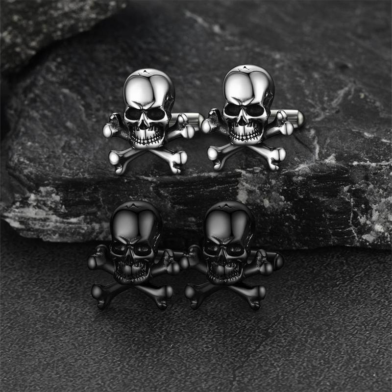 FaithHeart Skull Cufflinks Stainless Steel Gothic Crossbone Head Cufflinks 2