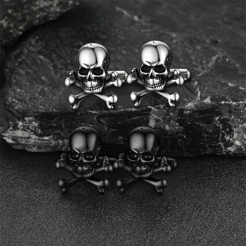 FaithHeart Skull Cufflinks Stainless Steel Gothic Crossbone Head Cufflinks 2