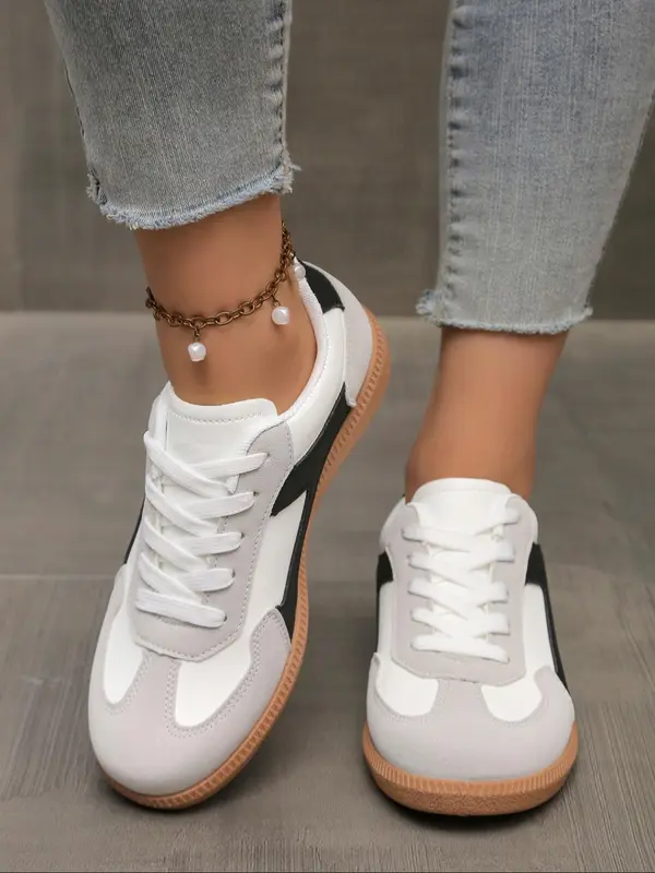 Women's Fashionable Patchwork Design Lace Up Low Top Sneakers, Casual Comfortable Sports Shoes for Daily Wear, Female All-match Round Toe Shoes for Daily Wear 8