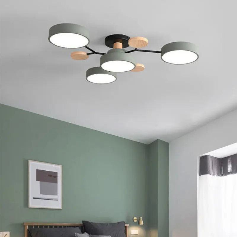 3 Warna Dipimpin Lampu Langit-langit Modern Gantung Kayu Minimalis Ruang Tamu Langit-langit Kamar Tidur Nordic Hias Estetika Penerangan Rumah 8