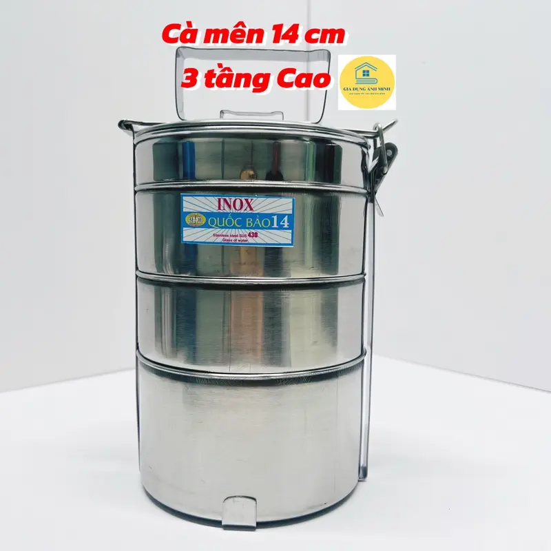 Cà Mên, cặp lồng - Inox không rỉ, ngăn cao có quai xách ( chính hãng loại 1) 7
