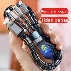 Kabel Pengisian Cepat 3 in 1 100w Jenis C USB Mikro untuk Semua HP Lampu Digital Layar Charger USB C 6A Data Kabel zigzag cable 3in1 Fast