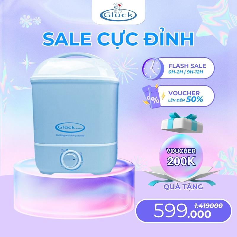Máy tiệt trùng sấy khô bình sữa Gluck 3 trong 1 GX07, Máy Tiệt Trùng Hơi Nước, An Toàn, Tiện Lợi, Dung Tích 6 Bình
