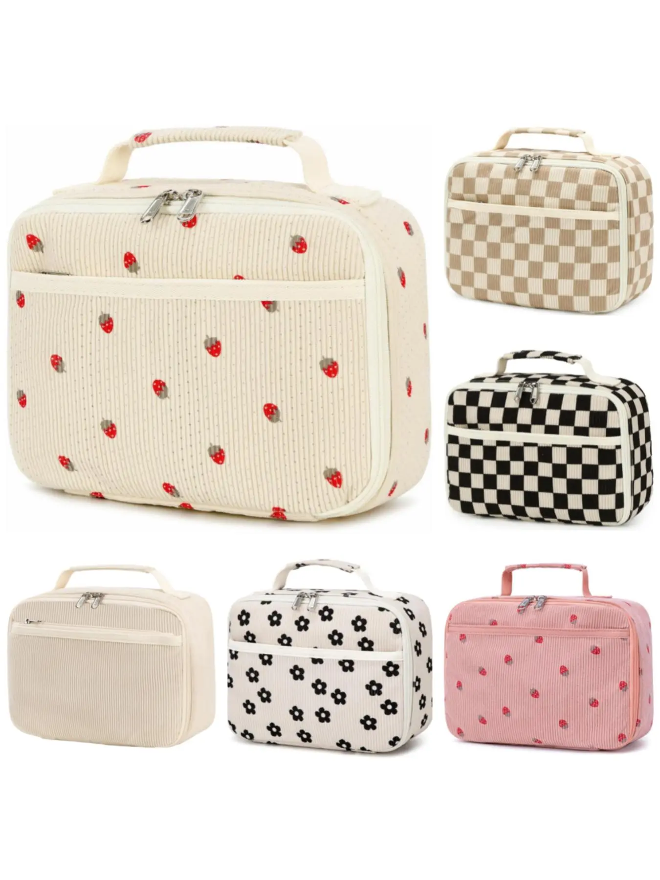 Cute Corduroy Lunch Bag, Large Capacity Insulated Lunch Bag, Reusable Lunch Box Bag for Work, Picnic, Travel, Lightweight & Durable