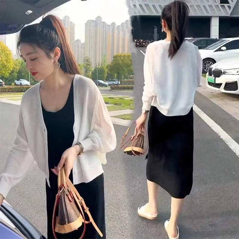 Áo Khoác Cardigan Dệt Kim, Mỏng, Dành Cho Nữ, Hàng Mới Về Mùa Hè 2024, Áo Mặc Bên Ngoài, Khăn Choàng, Bộ Váy Yếm Áo Chống Nắng Điều Hòa Không Khí Women Top