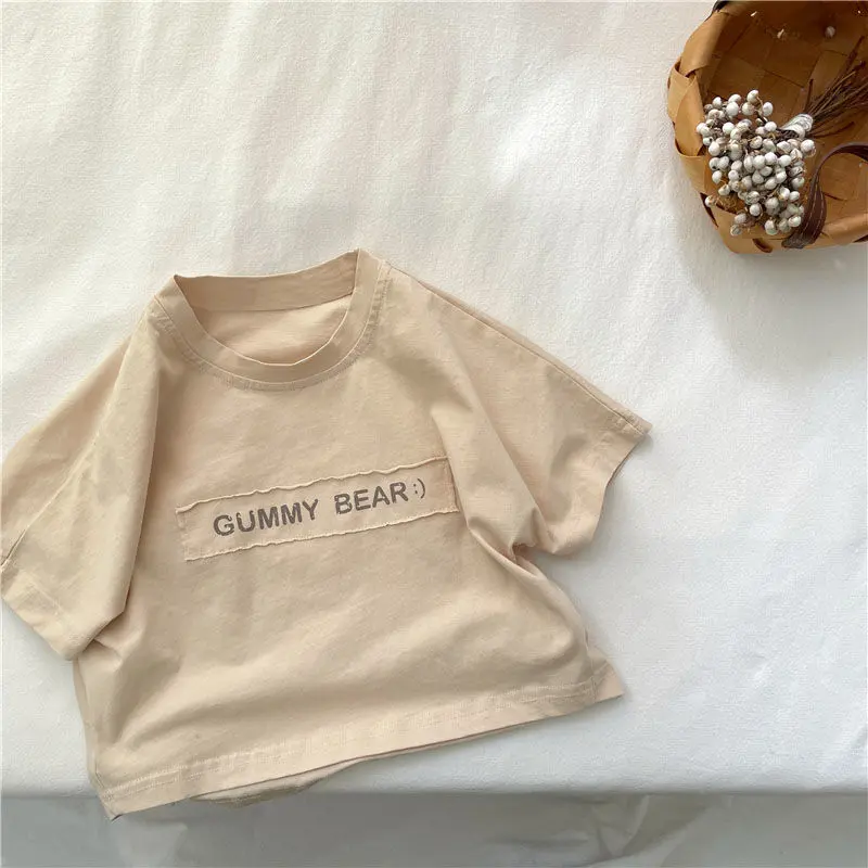 Quần Áo Mùa Hè Cho Trẻ Em, Phong Cách Hàn Quốc, Dáng Rộng Vừa Vặn, Chất Liệu Bông, Áo Phông Vá Chữ Cái, Thích Hợp Cho Bé Trai Và Bé Gái, Trang Phục Thường Ngày Đơn Giản, Áo Nhật Bản, Hợp Xu hướng Và Thời Trang Mới, Năm 2024 6