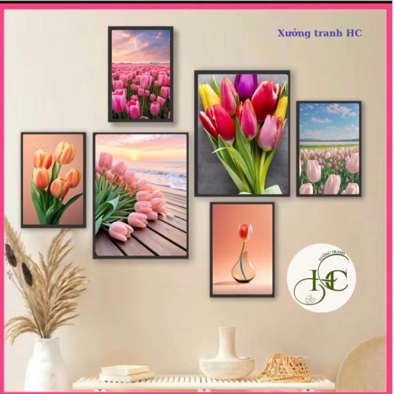    Hoa tulip  Bộ 6 tranh dán tường fomex 5mm có sẵn keo dán k 