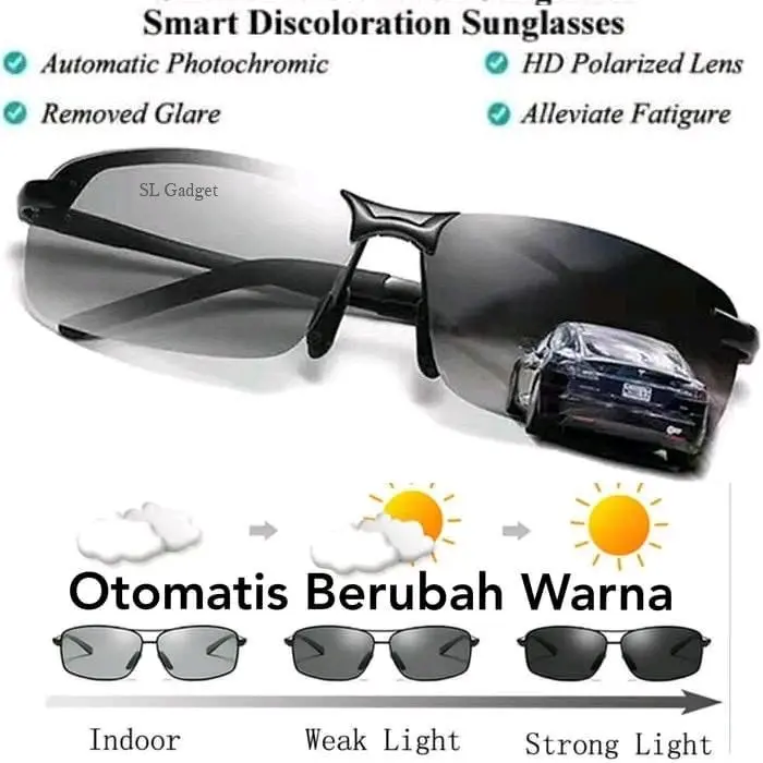 Kacamata Photocromic Polarized UV400 Pria Wanita Ori Anti Silau Siang Dan Malam Frame