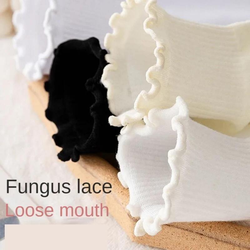 Tất Cho Nữ, Chất Liệu Cotton Xếp Ly Ống Giữa Dài Đến Mắt Cá Chân, Ngắn Và Thoáng Khí, Màu Đen Và Trắng, Thích Hợp Cho Mùa Mùa Xuân, Mùa Thu Và Mùa Đông Women Ong 5