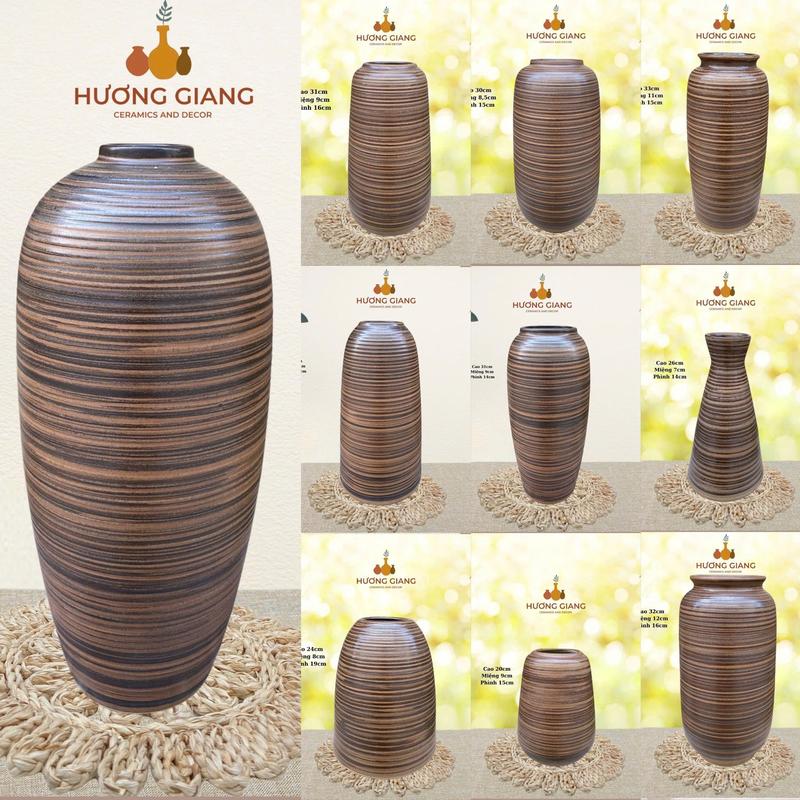 Bình hoa gốm sứ Bát Tràng men nâu mộc cắm hoa, Lọ hoa trang trí phòng khách - Gốm sứ Hương Giang