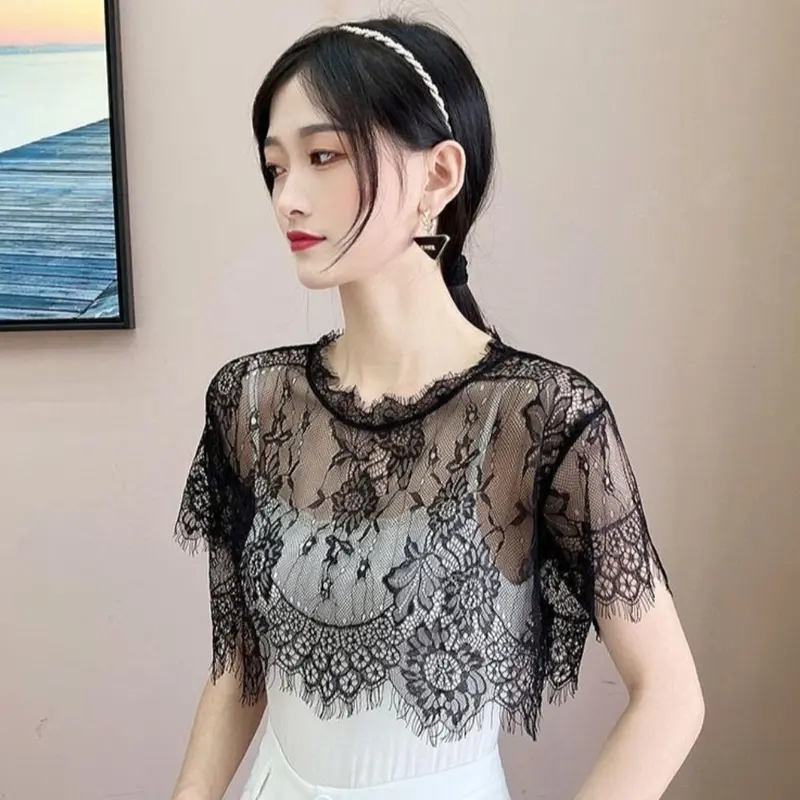 Khăn choàng ren, dành cho nữ, trắng và đen, khoét rỗng, cổ áo giả, thích hợp cho mùa xuân và mùa thu, áo choàng 1