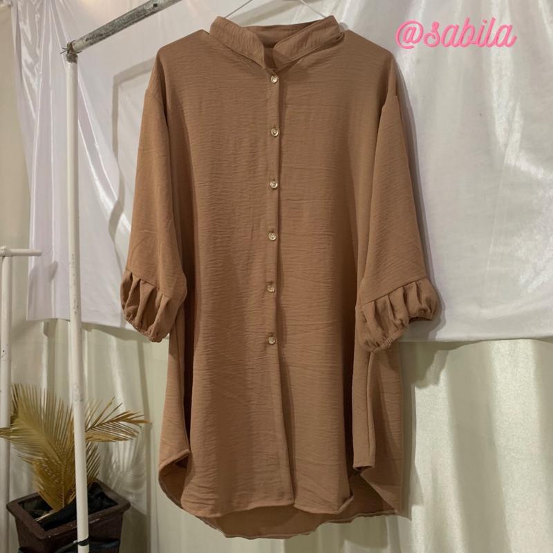 ADELA Kemeja Tunik Crinkle Airflow by Sabilakiyowo Muslim Nyaman Panjang Atasan Kancing 7