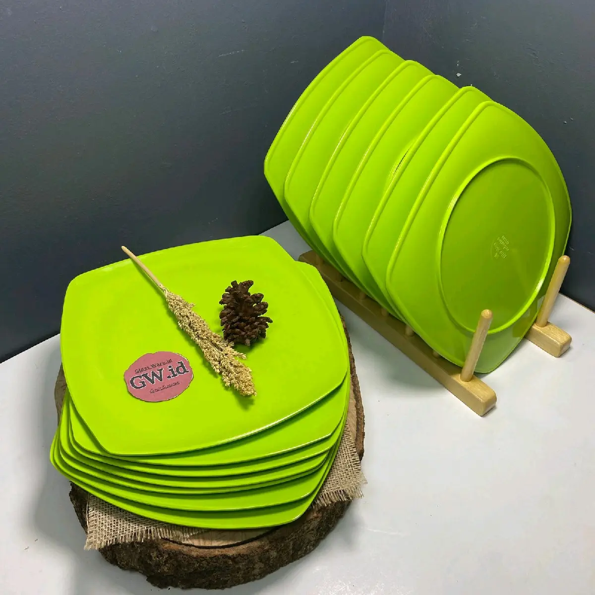 glaaware_id ^_^ 12.Pcs Piring Makan Melamine 10.inc Segi 4 Warna Hijau // Piring Celer // Piring Makan // Piring Ceper Hijau // Piring Melamine // Piring Terlaris // Piring Termurah