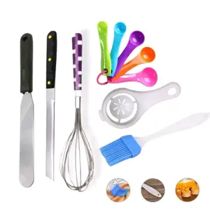 Paket hemat pisau roti spatula lurus kocokan adonan sendok takar pemisah telur kuas silikon Alat Perlengkapan Set