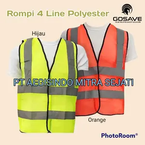 Rompi Safety Polyester HIJAU Safety Vest Proyek Polyster Polister 4 Line