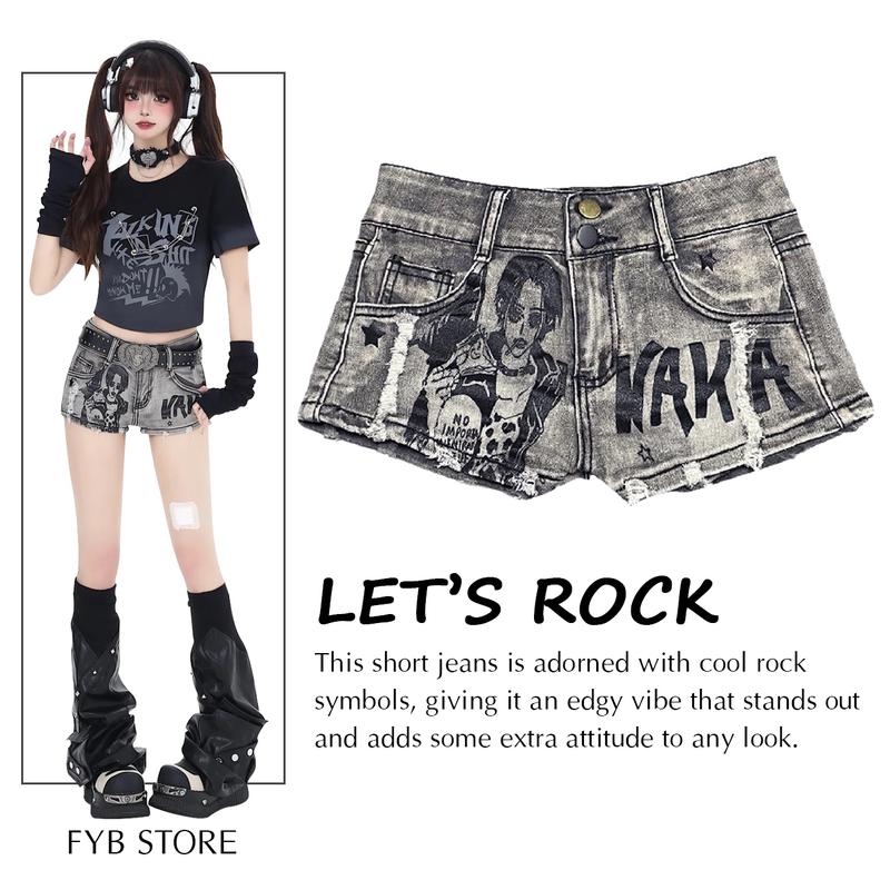A9 - Quần Short Jean WAKA Xám Đen Bạc Rách Nhẹ Đùi Ngắn 2 Nút Phong Cách Đường Phố RockHiphop Y2K Ngầu Cá Tính Năng động