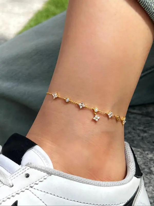 S925 Sterling Silver Anklet, Fashionable Rhinestone Decor Jewelry for Women & Girls, Trendy All-match & Exquisite Jewelry for Birthday Gift 3