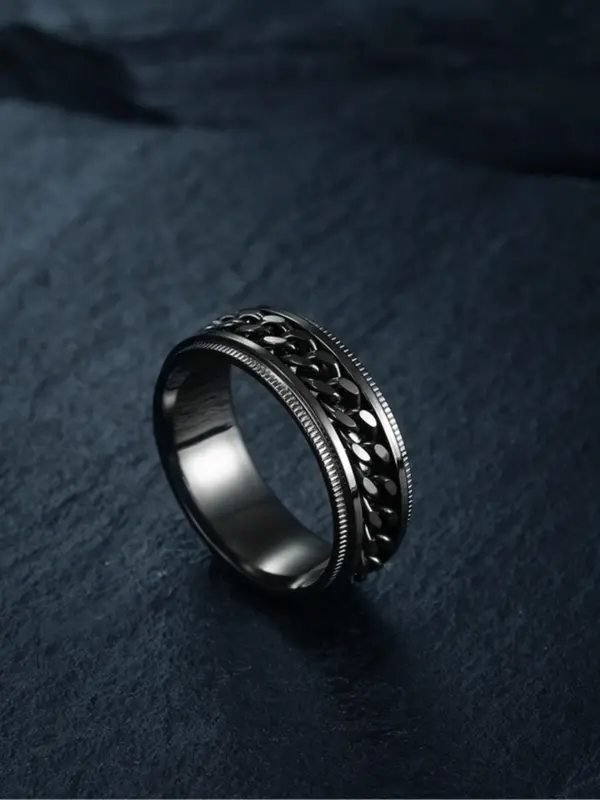 1 Piece Unisex Punk Style Chain & Texture Metal Design Ring, Trendy Casual Ring, Fashion Accessories for Daily & Party Decoration 8