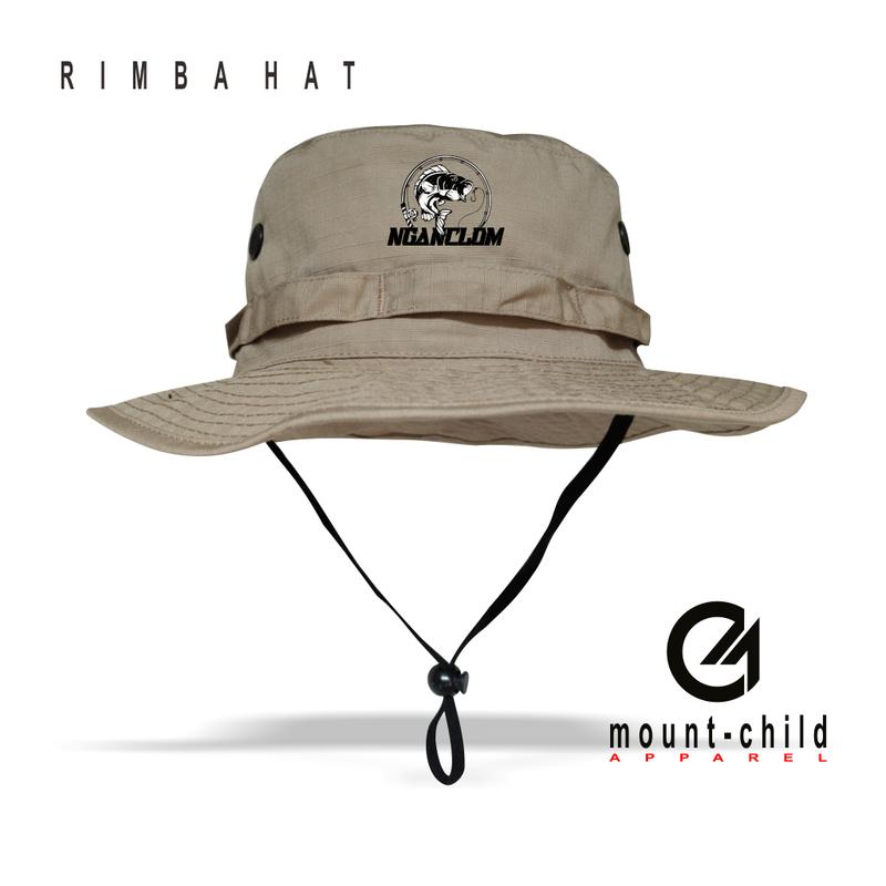 Topi Rimba Mancing Original Mounchild Apparel Logo Nganclom Kode 0012 Unisex Pria Wanita Outdoor Abu Abu 0