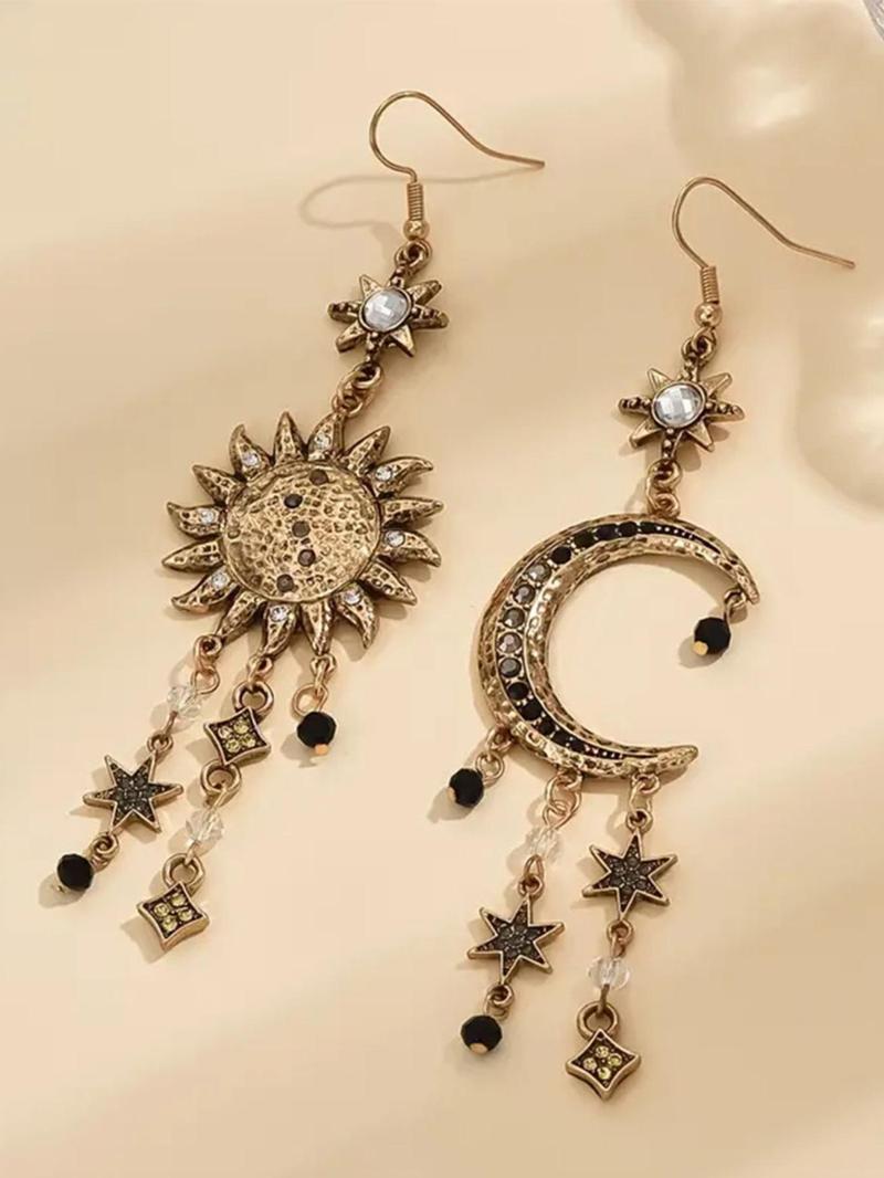 Product Introduction of Vintage Sun & Moon Design Dangle Earrings, Fashion Jewelry for Party, Daily Clothing Decor, Trendy All-match & Exquisite Jewelry for Birthday Gift 2