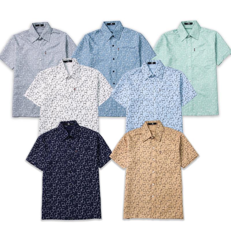 Áo Sơ Mi trung niên ngắn tay vải lụa cao cấp Tomen họa tiết đơn giản Ô VUÔNG CHÉO có túi vạt ngang