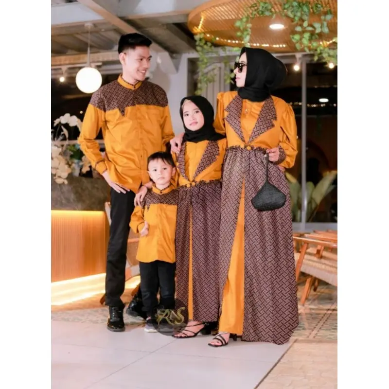 Sarimbit Keluarga  Lebaran Marina Raya Series Warna Kuning Kapelan Suami Istri Dan Anak Laki-laki Perempuan Atasan Koko Pria Dewasa Lengan Panjang Couple Gamis Jumbo Ld 120 Sepasang Ayah Ibu Terbaru Katun Katun