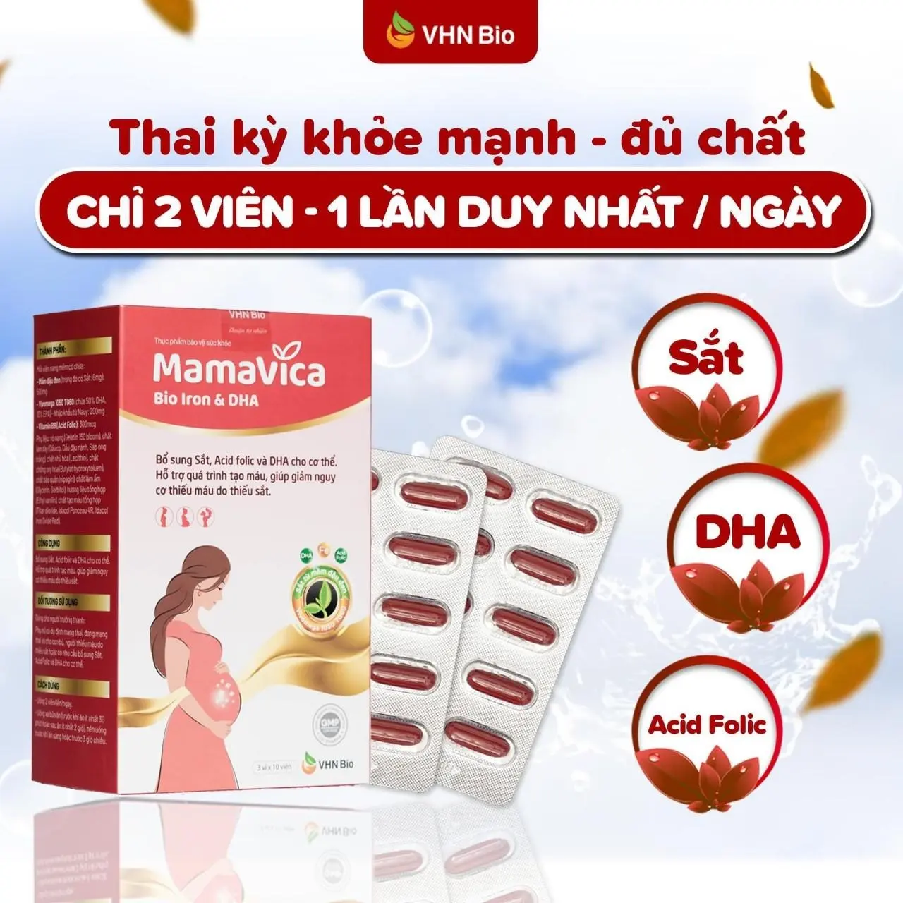 Mamavica Bổ sung DHA, Sắt, Acid Folic cho người thiếu máu