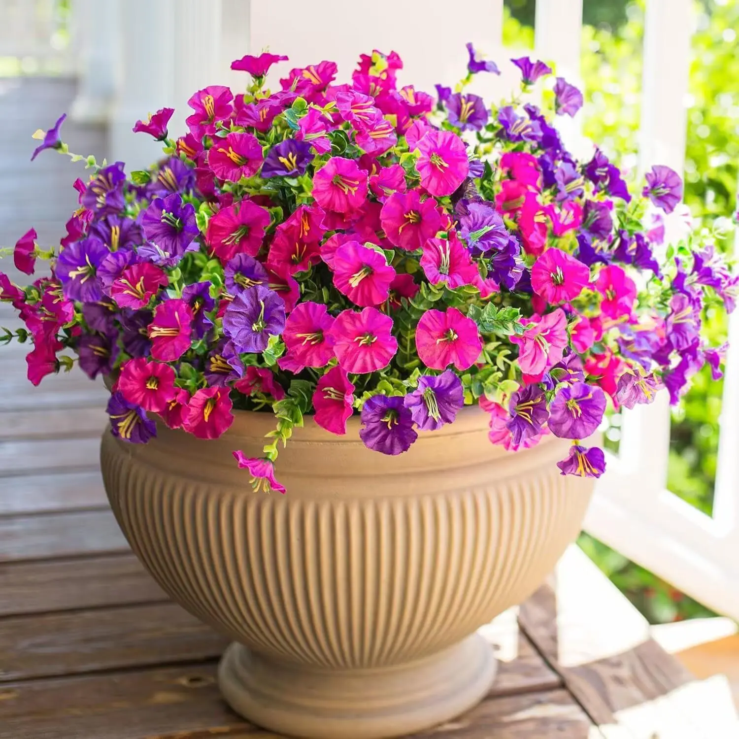 Vibrant Artificial Flowers, 12pcs/set UV Resistant and Non-Fading Colorful Pink Artificial Flower for Indoor Outdoor Decorations, for Gardens, Porches, Wedding and Home Decor, No Container Included, Bouquet, Plastic Plants