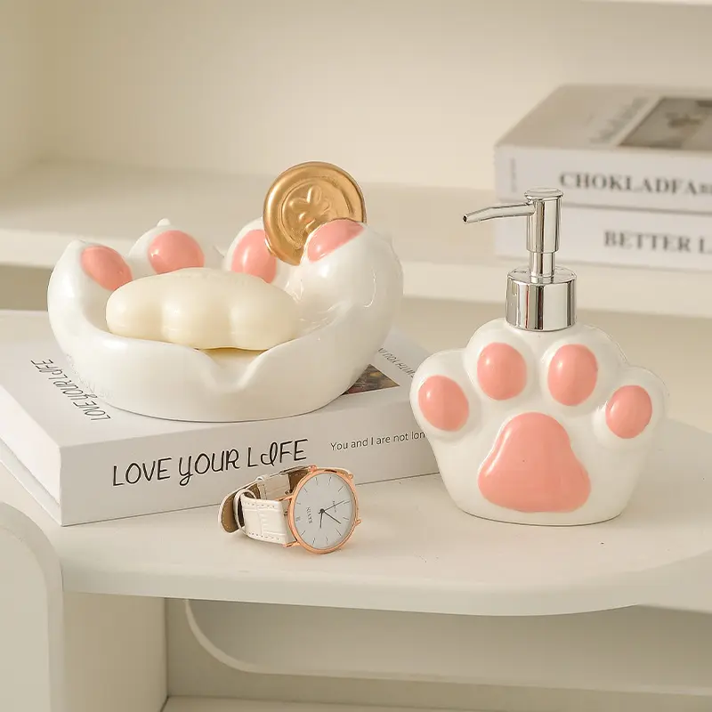 Creative Cat Ceramic Household Soap Dish, Soap Holder, Bathroom Draining Soap Tray, Water Drainage Soap Dish