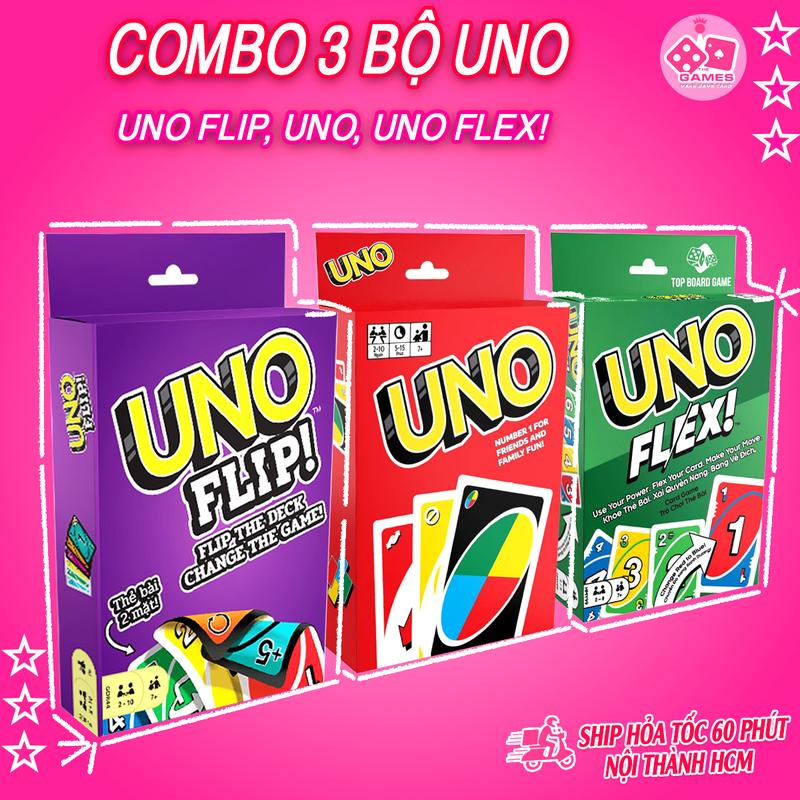 COMBO Bài UNO 3 trong 1 UNO Flex! UNO Flip UNO đỏ 110 lá cuộc chơi hấp dẫn hơn