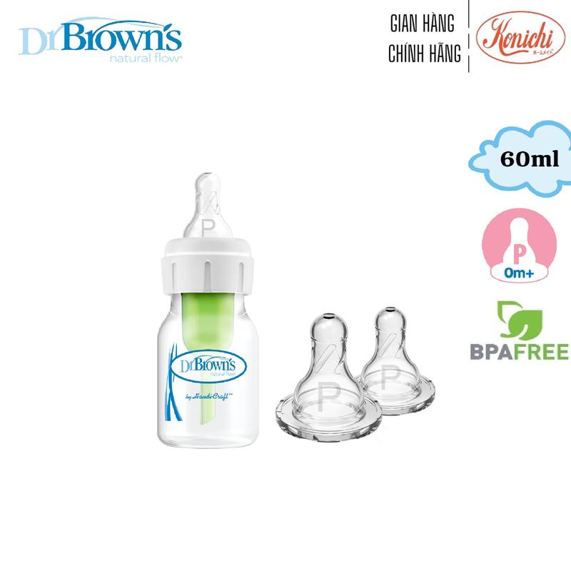 [SB2100] Bình sữa Dr.Brown's Options Plus cổ thường sơ sinh 60ml, núm Silicone, PP, kháng khuẩn - Voi binh  chongsac bình  dr brown 3