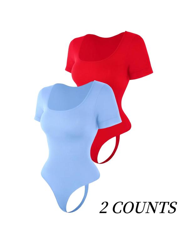 Women's Solid Square Neck Short Sleeve Shapewear Bodysuit, Tummy Control Butt Lifting Button Closure Crotch Shaper, Women's Waistband Shaping Bodysuit for All Seasons, Underwear for Women 7
